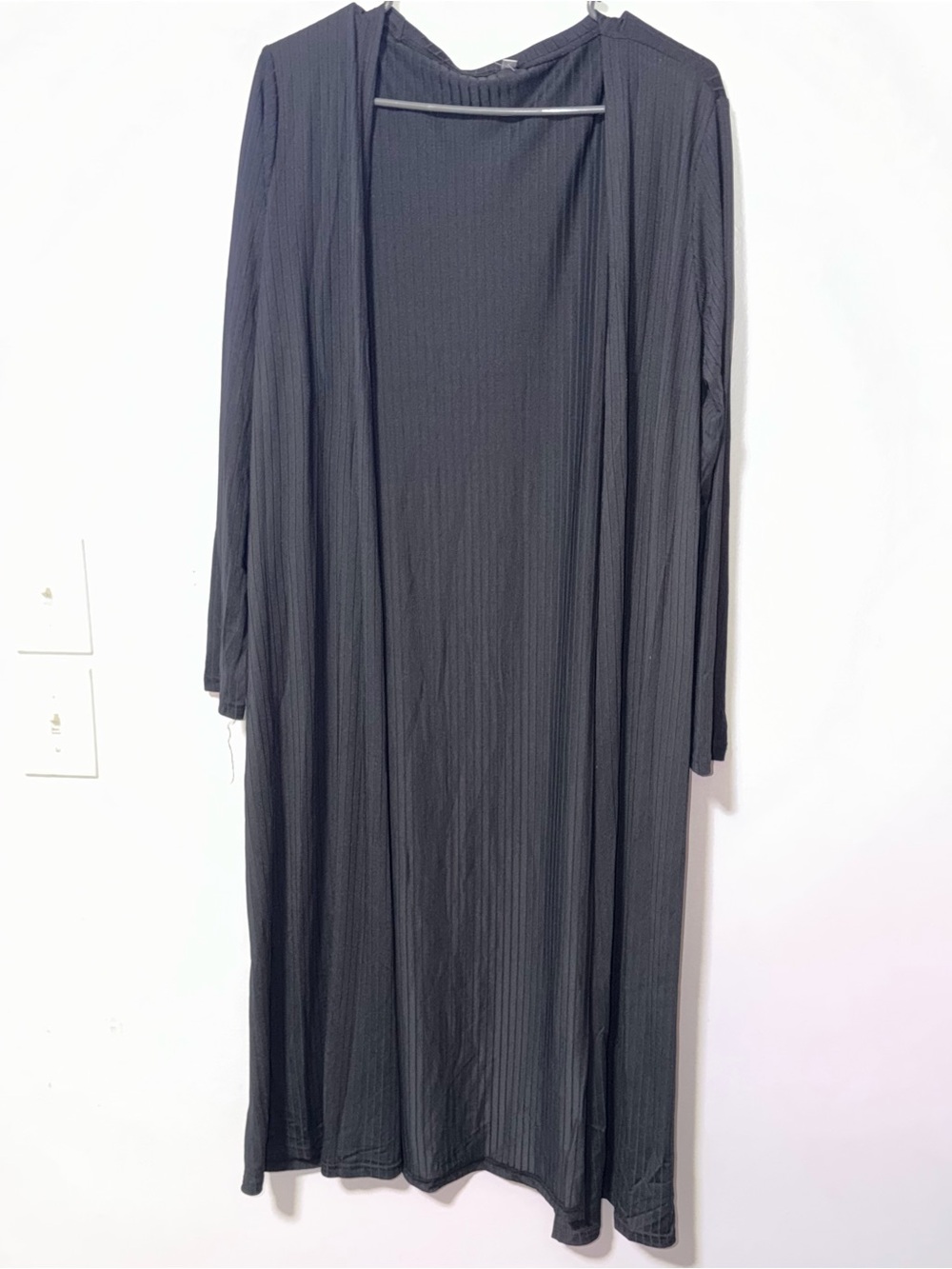 Long Open-Front Ribbed Cardigan - Black
